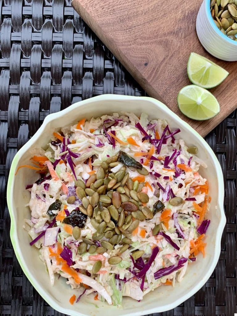 Charred poblano coleslaw in a bowl