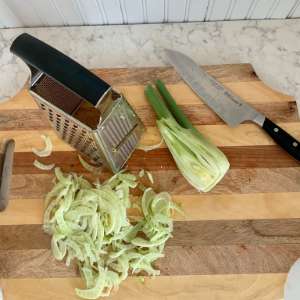 Fennel bulb sliced thinly with a box grater