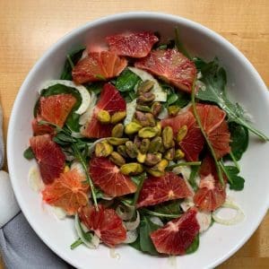 Orange Fennel Salad in a white bowl