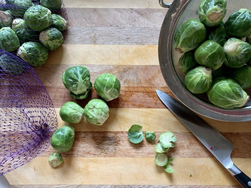 Make_Ahead_Brussel_Sprout_Salad_PrepA Wash and stem Brussels sprouts
