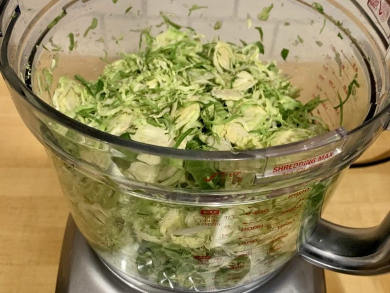 Make_Ahead_Brussel_Sprout_Salad_PrepD shave Brussels sprouts in a food processor
